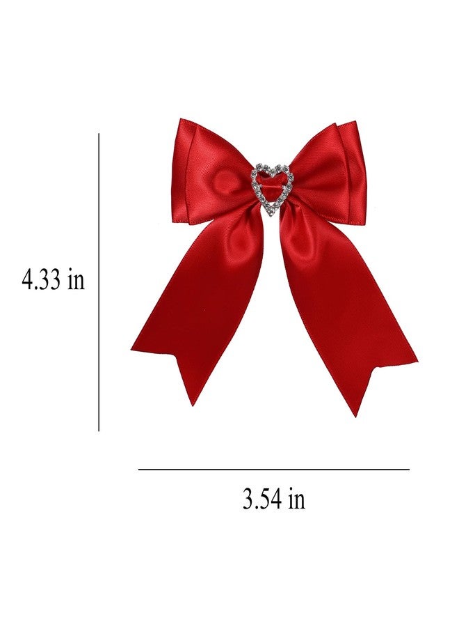 LSVOZ Red Hair Bow Clips Satin Bowknot Hair Clips Sweet Heart Rhinestones Ribbon Hairpins for Girls Chirstmas Valentine's Day Party Hair Accessories - Image 5